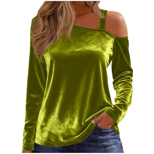 Cold Shoulder Velvet Top Women Solid Color Fleece Lined Long Sleeve Blouse Womens Elegant Party ClubTops T Shirts Ladies Sweatshirt Casual Holiday Blouse Office Work Shirt Mint Green