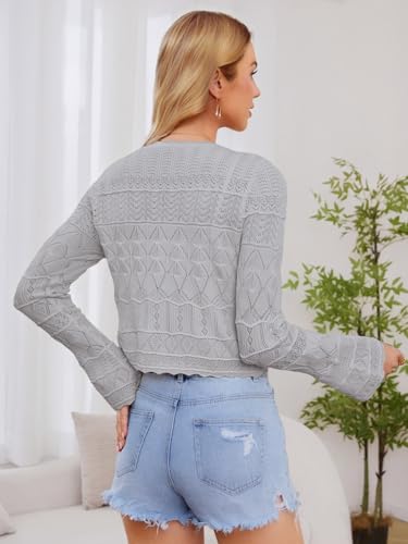 Image of FAIRY SEASON Women's Cropped Cardigan Sweater, Openwork Hollow Knit Shrug | Bell Sleeve, Versatile Outerwear to Match Dresses for Daily Outings, Dinner Dates and Casual Evening Occasions