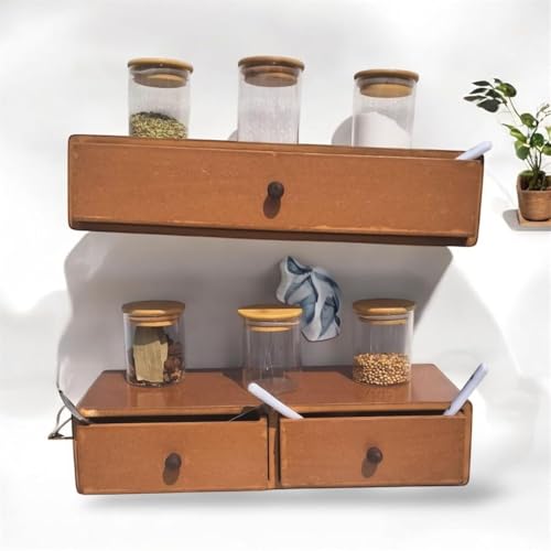 Image of W00YNEX Floating Shelves with Drawers: Wood Wall Shelves /Cabinets for Storage and Exhibition; Doubles as a Bedside or Nightstand Set of 2 in Vintage- (Natural)