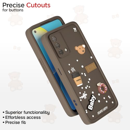 Image of Pikkme Back Cover for Oppo A74 5G | Cute Fun Cartoon 3D Bear Silicone Full Body Protection Bumper Case (Brown)