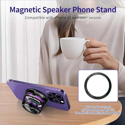 Image of G200 Magnetic Bluetooth Speaker with RGB Lights Portable Mini Wireless Speaker 3D Surround Sound Waterproof Pocket Size Multifunctional 2 in 1 Phone Stand & Speaker for iPhone, Android (Design 4)