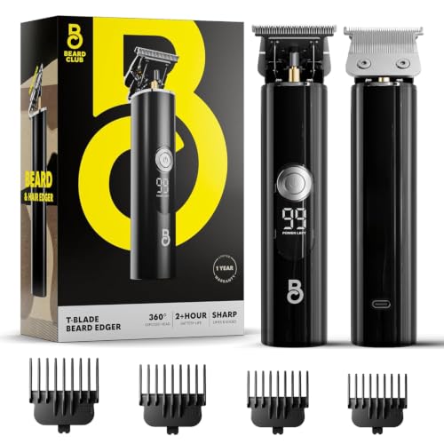 The Beard Club Professional T-Blade Beard Trimmer for Men LT - Barber Electric Shaver Mustache & Hair Clippers for Men Zero Gapped Cordless Buzzer Hair Trimmer & T Liner - Edger Line Up Grooming Kit