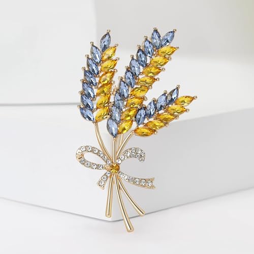 Image of Fashion Three-head Ear of Wheat Brooch for Women Blue and Yellow Ukrainian Flag Brooch Patriotic Pin Gift