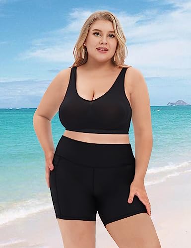 COOTRY Womens Plus Size Swim Shorts High Waisted Tummy Control Swimsuit Bottoms Board Shorts with Pockets2