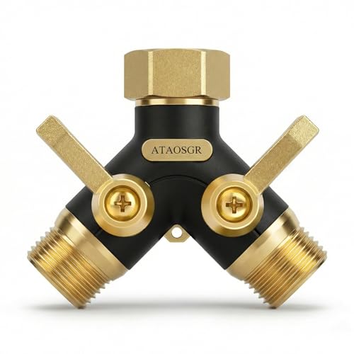 Image of Garden Hose Splitter 2 Way Heavy Duty, Metal Body Water Hose Splitter | with Shut-Off Valve,360 Brass Swivel,3 /4'' GHT Connector Full Flow Hose Bib Splitter, For Outdoor Spigot Faucet