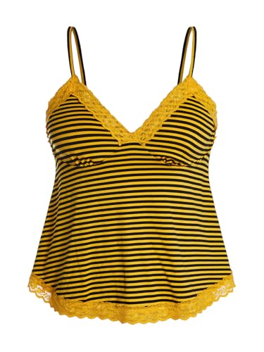 SOLY HUX Womens Y2K Lace Cami Sleeveless Striped Spaghetti Strap Camisole Gothic Babydoll Tops Yellow Black Striped X-Large