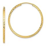 Diamond2Deal Pendientes de aro sin fin de tubo cuadrado de oro amarillo de 14 quilates con corte de diamante (30 mm de largo x 30 mm de ancho)