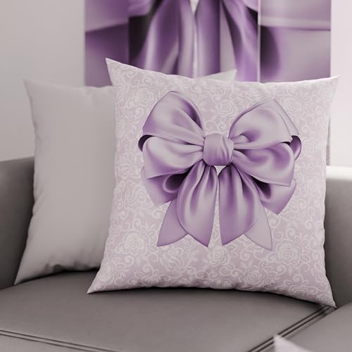 PETTI Artigiani Italiani - 2 Taies d’Oreiller 60x60 cm en Microfibre, Coussins Décoratifs Chambre, Salon, Lot de 2 Housses de Coussin, Taie Nœud Lilas,...