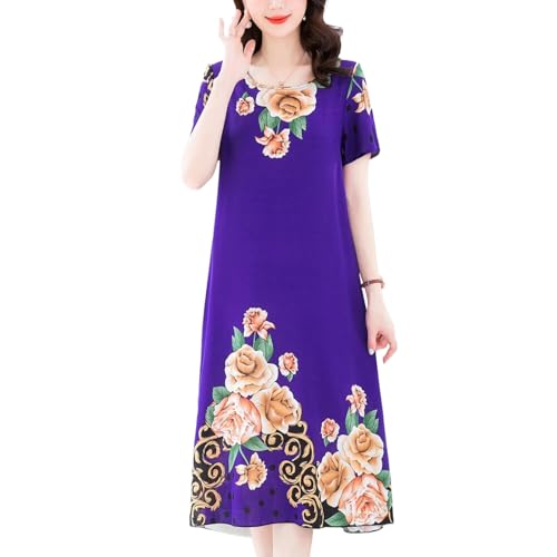 Robe d'été pour femme longue et vintage : robe imprimée ample col rond chic