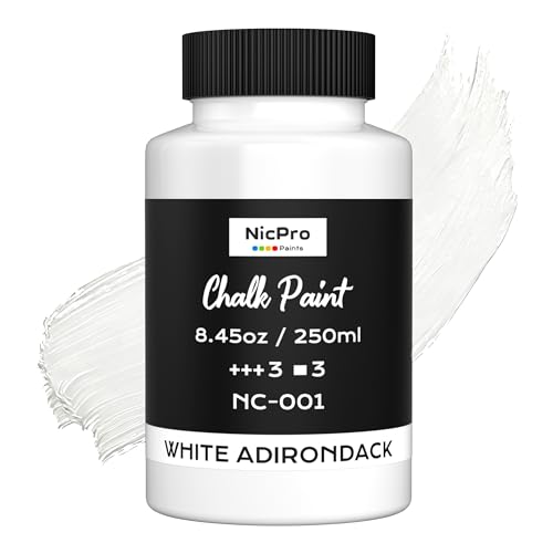 Nicpro All-in-One White Chalk Paint for Furniture, 8.45 oz (250ml) Matte Finish Acrylic Craft Paint, Built-In Primer & Top Coat, Non-Toxic Furniture Paints for Cabinets, Wood, Metal, Home Decor