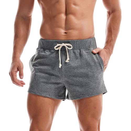 AMY COULEE Mens Sweat Shorts Cotton 3 inch Training Workout Gym Shorts Casual Running Shorts with Pockets