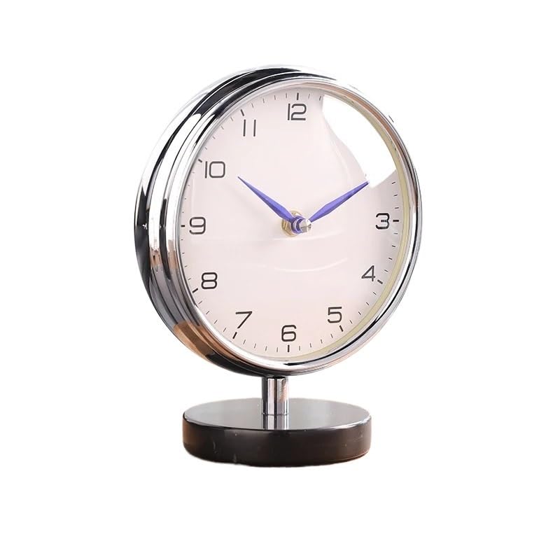 Reloj de sobremesa plateado con diseño nórdico minimalista y motor silencioso para el hogar