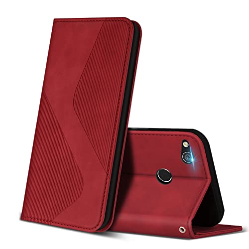 ZONNAVI Cover per Huawei P8 Lite 2017, Flip Custodia Pelle PU con [Slot Cart] [Supporto Stand] [Magnetica], Cover a Libro Portafoglio per Huawei P8 Lite 2017 (Rosso)
