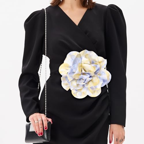 Image of M METERXITY Extra Large Rose Flower Brooches, Lapel Pins Dainty Satin Fabric Big Camellia Oversized Brooch Pin for Women