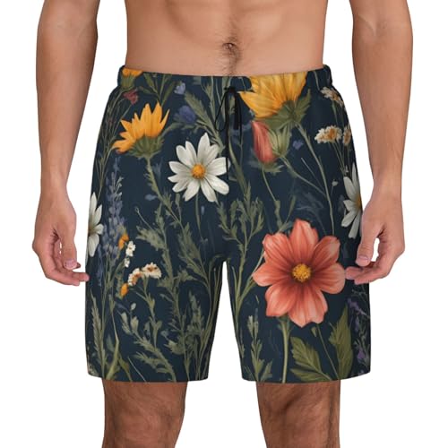 Wildflower Floral Print Men Stylish Functionality Swim Trunks Breathable Beach Shorts Surfing Gym Fishing