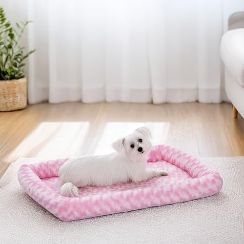 22L-Inch Pink Dog Bed or Cat Bed w/Comfortable Bolster | Ideal for XS Dog Breeds & Fits a 22-Inch Dog Crate | Easy Maintenance Machine Wash & Dry | 1-Year Warranty - Image 3