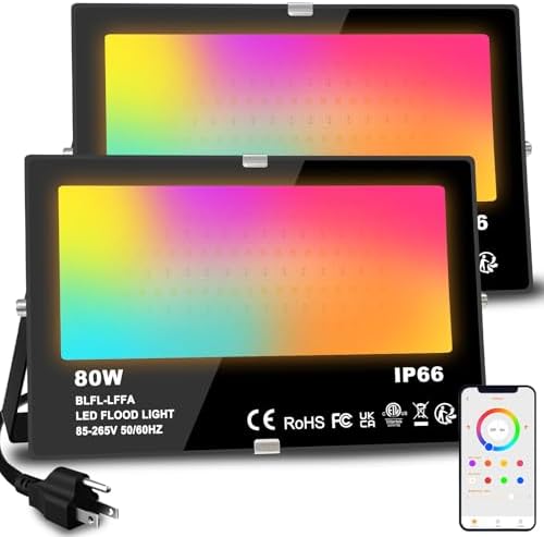 MELPO LED Flood Light Outdoor 800W Equivalent 8000LM RGB Landscape Lighting