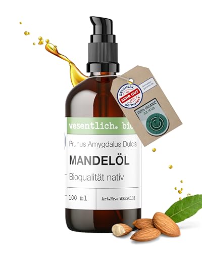 wesentlich. Mandelöl BIO kaltgepresst | für Kosmetik, Haare und Gesicht | Baby Pflege und Basis für Badeöl und Massageöl
