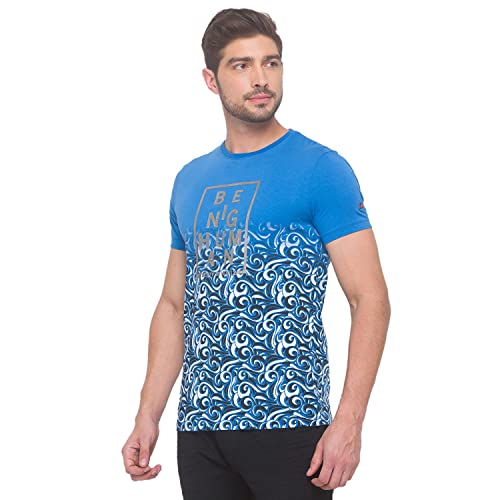 Image of Being Human Blue Slim Fit Round Neck Men's T-Shirt Clothing