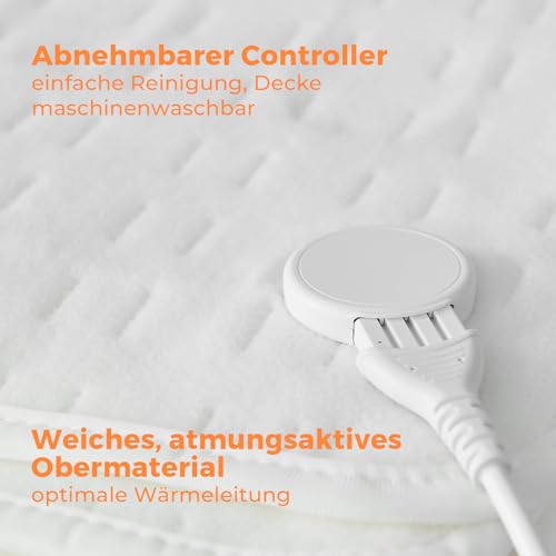 CELESTA Wärmeunterbett 150x80cm, Heizdecke mit 3 Temperaturstufen, LED-Controller & Überhitzungsschutz, maschinenwaschbar & atmungsaktiv, Weiß