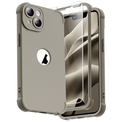 ORETECH 3 in 1 for iPhone 14 Case with 2X 9H Screen Protector,Stone