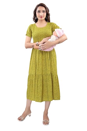 Image of B2F Women's Flared Anarkali Maternity Dress, Feeding Kurti with Concealed Zip for Pre & Post Pregnancy