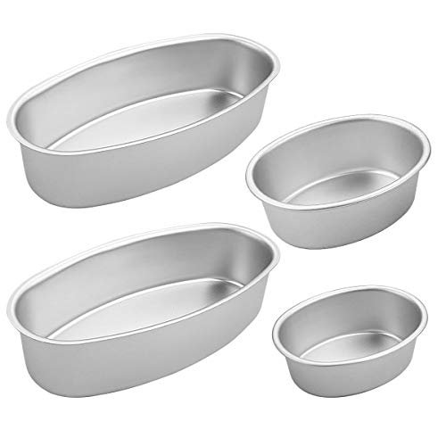 Amersumer 4 Pcs Non-Stick Aluminum Cheesecake Pan Oval, Cake Pan Mold for Oven, Meatloaf Bread Mold Pan Set for Home, Bakery and Kitchen, Perfect for Japanese Cheesecake (3 in x 1, 4 in x 1, 8 in x 2)