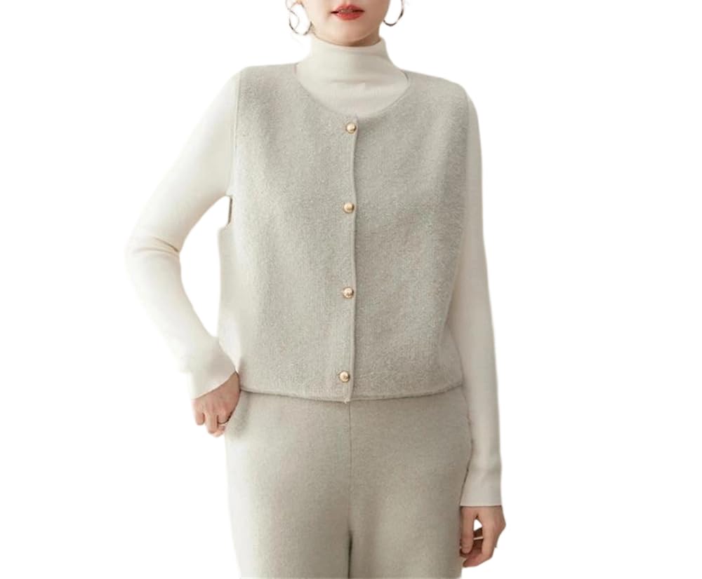 Womens Crew Neck Knit Vest Casual Solid Color Sleeveless Cashmere Vest
