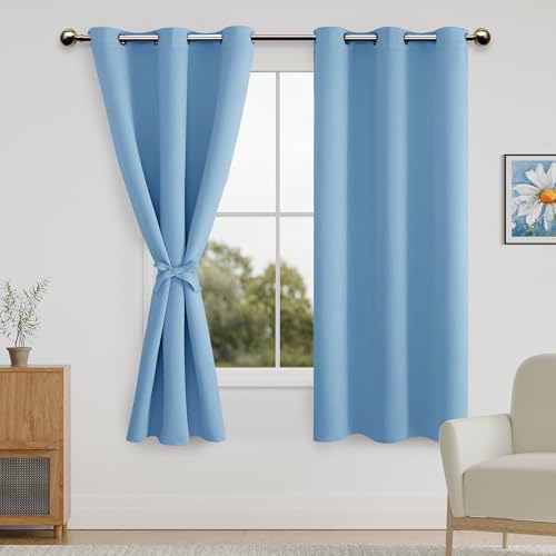 DWCN Blackout Curtains for Bedroom, 42 x 63 inch, Light Blue, Set of 2