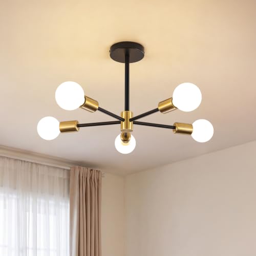 Image of MELAYR Chandelier 5 Lights E27 Industrial Lamp Semi Flush Mount