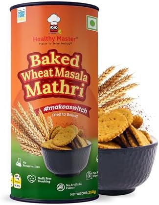 Healthy Master Baked Wheat Masala Mathri, 250g (Pack of 4) No Maida and No Palm Oil Crispy Crunchy Healthy Snack 100% Wheat Baked Mathri Morning and Evening Snacks