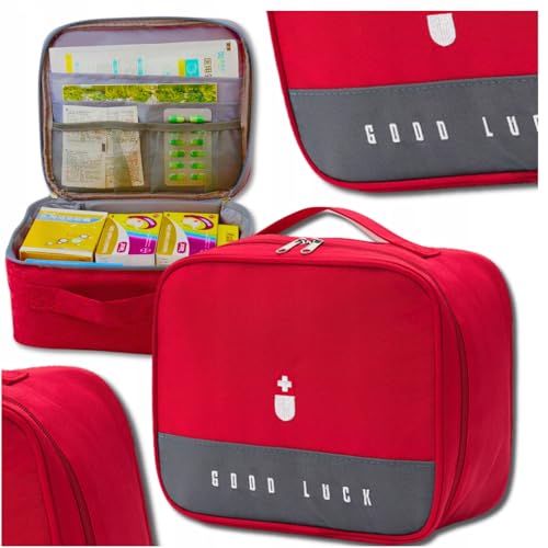Lene Necessaire Primeiros Socorros Vermelha Vazia para Medicamentos e Suprimentos de Emergência Portátil para Viagens, Acampamento, Caminhadas e Carro