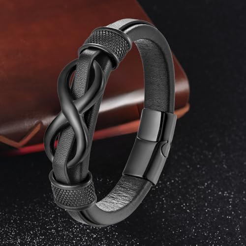 Infinity Bracelet for Men,Stainless Steel Silver/Black Men Infinity Leather Bracelet Wristband Cuff Bracelet 21 cm / 8.26 inches2
