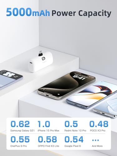 Taegila Portable Charger iPhone 15 16 Android, USB C Power Bank 5000mAh, Mini Battery Pack Built-in Cable & LCD Display All Android Phone/Samsung Galaxy S22,S21/Note/Moto/LG/Pixel/Nexus - Thumbnail 2