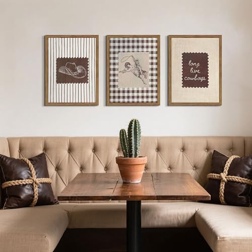 Western Wall Art Set of 3, Vintage Long Live Cowboy Canvas Wall Decor Paintings, Retro Striped Southwestern Artwork Prints Pictures for Nursery Bedroom Living Room 16x24 Inch Wood Framed by Zeredi - Used condition - Image 6
