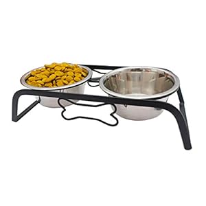 HOME BARGAINS Rustic Bone Diner Wrought Iron Stainless Steel Food And Water Bowl With Iron Stand For Medium Dogs And Cats 900Ml X 2 Bowls – 40.01 X 18.01 X 10.01 Cm
