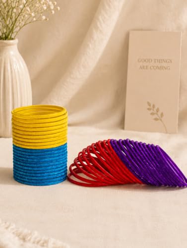 Image of NMII Glass with Plain and Glossy Finished Bangle Set For Women and Girls