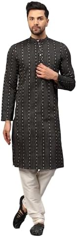 LATEST CHIKAN Men's Cotton Regular Striped Knee Lenght Kurta Full Sleeves