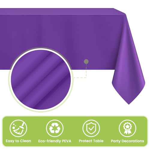 Image of Mulbozy Purple Plastic Table Cloth Disposable 4 Pack, 54 x 108 Inch Tablecloths Rectangle, Purple Plastic Table Cover for Party Decor