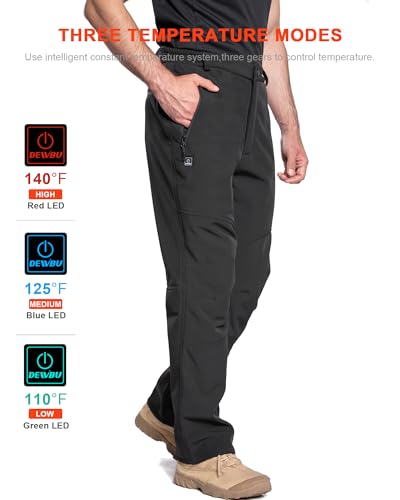 DEWBU Heated Pants for Men with 12V Battery Pack Fleece Lined Outdoor Softshell Pants Electric Heating Trousers4