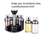 Premium Salt and Pepper Shakers Set of 6 Bottles with 360°Rotating Holder - Salt & Pepper Shaker Set | Oil and Vinegar Dispenser Set | Serve Olive Oil, Sauce Wine, Spices | Cookware for Home Kitchen