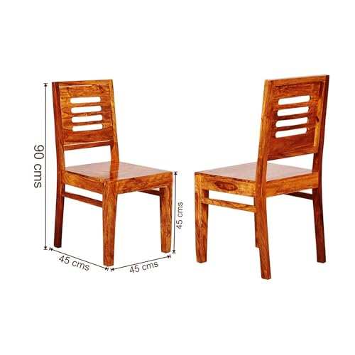 Image of Sheesham Wood Dining Chairs Set of 2 Wooden Multipurpose Seating Chair for Dining Room Home (Maple Finish)