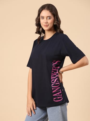 Image of Rigo Back Printed Half Sleeves Round Neck Oversized T-Shirt for Women | Drop Shoulder T-Shirt for Women | Loose Baggy Fit T-Shirt for Women /Girls