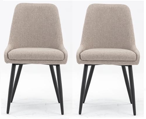 Image of Finch Fox Morris Glam Comfortable Fabric Upholstered Padded Living Room Side Dining Chair for Cafeteria Bedroom, Restaurents, Home, Office with Black Metal Legs in Beige Color (Set of 2)