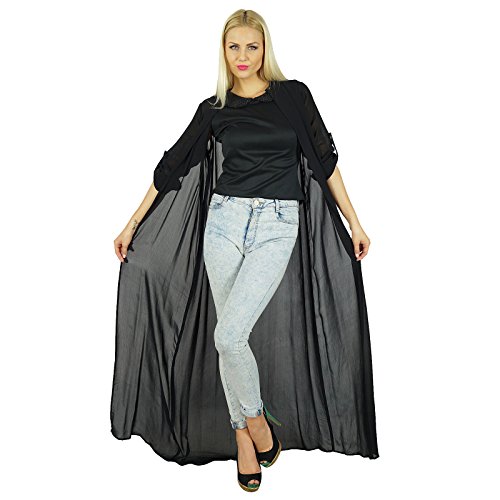 Bimba Women Long Black Georgette Shrug Sheer Cover Up Drape #TOP3