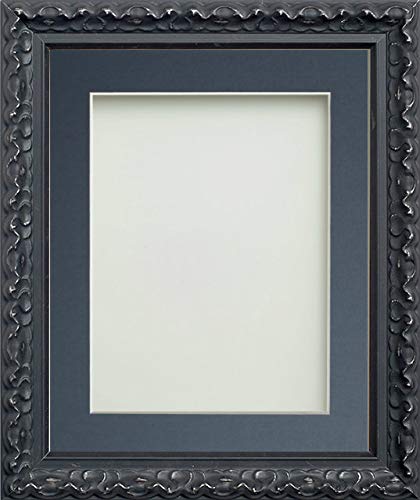 Frame Company Charleston Range Black 6x4 inch Frame With Blue Mount for Image 5x3 inch *Choice of Sizes* Fitted with Real Glass