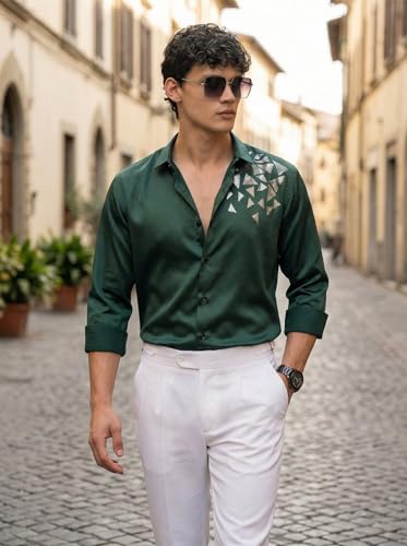 Image of IndoPrimo Men's Stylish Satin Shirt for Party, Formal, Daily and Casual Wear Full Sleeve Shirt for Mens - Trio
