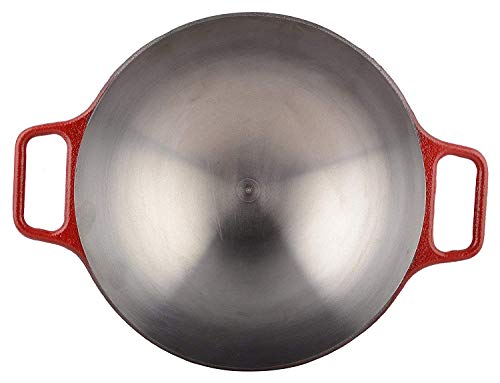 Image of FeRus Iron Cooking Kadai for Kitchen Heavy Base Flat Bottom Kadai Karahi Wok Frying Pan Lokhand Cookware Kadhai with Handle (Diameter 26 cm)