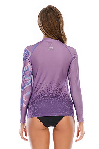 HUGE SPORTS Women's Rash Guard Long Sleeve Sun Protection UPF 50+ Beast Series Swimsuit Top(Cobra,L)