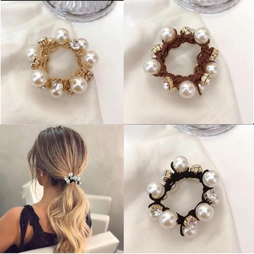 Frescorr (3 pcs) Luxury Pearl & Crystal RhineStone scrunchies for Women | Girls | Pack of 3 | Rubber Band | Hair Ties | Ponytail Holders |... - Image 5